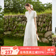 白鹿語(yǔ)V領(lǐng)花邊拼接A字裙2025夏季新款氣質(zhì)提花拼接長(cháng)款連衣裙 白色  M 