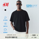 H&M男裝女裝T恤夏季涼感COOLMAX?透氣重磅寬松情侶裝短袖0948441 黑色 M 175/100A