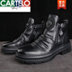 卡帝樂(lè )鱷魚(yú)（CARTELO）男鞋春秋冬新款男士馬丁靴厚底增高皮靴英倫百搭高幫靴子休閑鞋潮 黑色(單鞋) 42