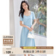 尚都比拉輕職場(chǎng)連衣裙女夏季收腰中長裙泡泡袖裙子 淺藍(lán)色152L80063  S