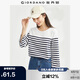 佐丹奴條紋t袖女針織純棉撞色減齡休閑合體圓領(lǐng)七分袖t恤13323301