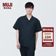 無印良品（MUJI）男式 易干彈力泡泡紗開領(lǐng)短袖衫 男士短袖襯衫襯衣 AC1WBA4S 深藏青色 L(175/100A)