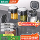 雙槍（Suncha）自動(dòng)開蓋調(diào)料盒調(diào)味罐套裝家用廚房鹽罐瓶玻璃收納盒3件套帶托底