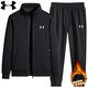 安德瑪（Under Armour）秋冬純棉加絨運動(dòng)服套裝男立領(lǐng)外套休閑服長(cháng)褲兩件套 黑色加絨 2XL 140-160斤