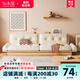 HE木屋日式實(shí)木沙發(fā)客廳布藝沙發(fā)北歐儲(chǔ)物三人地臺(tái)原木風(fēng)沙發(fā) 2.4米三人位【羽絨座包】 90cm 米黃色【帶感應(yīng)氛圍燈】