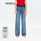 MO&Co.牛仔褲2025夏新品經(jīng)典靛藍(lán)棉質(zhì)精裁中低腰及地直筒褲MBE2JEN011 牛仔藍(lán)色 S /S