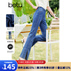 百圖betu女裝春季新款牛仔褲顯瘦微喇高腰開叉牛仔褲女2302T59 牛仔色 L