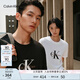 Calvin KleinJeans25春夏男女情侶休閑ck字母純棉落肩袖寬松短袖T恤4RAB823 YAA-月光白 L