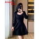 蔻伊婭（Kouyiya）品牌女裝新品黑色赫本風(fēng)小個(gè)子連衣裙女秋冬2025新款復古方領(lǐng)長(cháng)袖 黑色 M