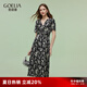 歌莉婭碎花連衣裙女夏2025新款法式獨(dú)特漂亮扭結(jié)小裙子1E4L4K3R0 83D黑底米白山茶花印花 M