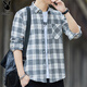 花花公子（PLAYBOY）格子襯衫男長(cháng)袖加絨秋冬新款潮流休閑保暖外套男寬松免燙修身上衣 白格 XL