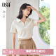歐莎（OSA）純色V形polo領(lǐng)t恤衫女士夏季衣服2025新款短袖高檔顯瘦減齡上衣 米白色 M