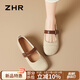 ZHR單鞋女復(fù)古圓頭平底勃肯瑪麗珍女鞋百搭軟面皮鞋女JF152 米色  37