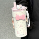 hello kitty周邊水杯 女生保溫杯校園可愛(ài)大容量吸管高顏值杯子 1櫻花粉+粉3D蝴蝶結+粉KT 500ml S-BWB吸管咖啡杯-500ML