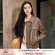 香影復(fù)古機車皮衣女夾克2025秋季新款翻領(lǐng)寬松甜酷美拉德開衫外套 咖啡 M