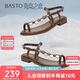 百思圖25夏簡約通勤一字帶平跟女涼鞋B5323BL5 棕色 36