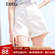 百圖betu女裝夏季新款牛仔褲高腰毛邊牛仔顯瘦A字短褲女2404T72 白色 L