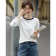 德瑪納【理想生活】秋季簡(jiǎn)約圓領(lǐng)撞色長(cháng)袖打底衫彈力包容小個(gè)子女式t恤
