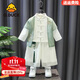 G.duck小黃鴨童裝兒童春秋裝中國古風(fēng)漢服2025新款男女童唐裝帥氣演出服 淺綠色套裝+香包+吊墜 100 碼（建議身高90-100cm）