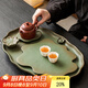 唐豐陶瓷茶盤(pán)干泡盤(pán)家用高檔創(chuàng  )意蓮池功夫茶具茶托盤(pán)泡茶專(zhuān)用小型茶臺 綠陶橢圓蓮池茶盤(pán)(大)