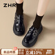 ZHR樂福鞋女春秋英倫圓頭單鞋女復(fù)古愛心搭扣厚底女鞋 JZ05 黑色 36