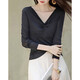 德瑪納【純欲風(fēng)穿搭】秋季氣質(zhì)交叉V領(lǐng)打底衫微彈藏肉小個(gè)子氣質(zhì)女t恤