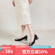 千百度（C.BANNER）絨面高跟鞋春夏款粗跟羊皮女鞋淺口晚晚鞋A23443620 黑色 37 