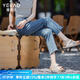 婭麗達(dá)（YERAD）冰氧酷直筒牛仔褲女寬松顯瘦開叉女褲2024夏季涼感九分褲潮 輕薄 晴空深藍(lán)(B0)-透氣 29