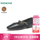 熱風(fēng)（Hotwind）女鞋低跟瑪麗珍鞋2025年春季新款女士復(fù)古粗跟通勤一字帶淺口單鞋 01黑色 羊頭層皮革 38