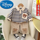 迪士尼（Disney）新款兒童套裝男童衛(wèi)衣嬰兒衣服春秋帥洋氣寶寶春裝兩件套休閑童裝 藍(lán)色 翻領(lǐng)條紋熊套裝 90