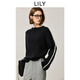 LILY2025冬新款女裝羊毛混紡撞色立體線(xiàn)條套頭圓領(lǐng)黑色針織衫毛衣 510黑 L