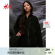 H&M女裝運動(dòng)外套秋季時(shí)尚毛絨保暖立領(lǐng)滑雪騎行夾克1111528 黑色 165/96