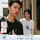 Calvin KleinJeans25春夏男女情侶休閑ck字母純棉落肩袖寬松短袖T恤4RAB823 YAA-月光白 XL