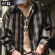 馬登工裝 美式復古360g重磅襯衣厚實格子外套廓形硬漢長袖襯衫男 棕黑色 （重磅面料、手感硬朗） XL