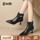ZHR短靴女法式尖頭高跟女靴氣質(zhì)通勤風加絨時尚靴子女 BQ107A黑色 37