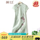 金菊春夏新款100%桑蠶絲復(fù)古真絲刺繡中國(guó)風(fēng)中長(zhǎng)款改良旗袍連衣裙女裝 綠色 2XL