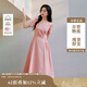 茵曼法式方領(lǐng)全棉連衣裙夏季女裝百搭壓褶收腰顯瘦氣質(zhì)長裙粉紅色  L