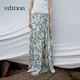 edition半身裙女夏新款浪漫度假風(fēng)花卉印花手工排褶棉麻半裙 杏底黑花色 M/165