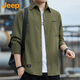 吉普（JEEP）美國(guó)正品高端長(zhǎng)袖襯衫男春秋季新款休閑寬松寸衫男士翻領(lǐng)襯衣外套 軍綠色 【官方正品】 XL 【適合145斤左右】