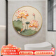 荷花廁所凈穢圖奶油風(fēng)肌理感圓形客廳裝飾畫(huà)防水蓮花入戶(hù)玄關(guān)掛畫(huà) 好運蓮蓮-A 30*30晶瓷畫(huà)輕奢金框