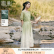 香影果綠色漸變苧麻連衣裙女2025夏季新款萊賽爾天絲泡泡袖系帶裙 果綠 M 160/84A/95-110斤