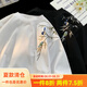 QGF 新中式男裝國風(fēng)刺繡短袖T恤男女情侶潮牌寬松體恤oversize半袖衫 白色 XL 【建議130-145斤】