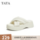 他她（TATA）云朵拖鞋黑色厚底一字帶女鞋外穿松糕底涼拖新款WBS01BT3 米白 36