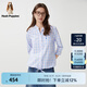 Hush Puppies暇步士女裝春新款清新藍(lán)白格紋七分袖抽繩襯衫女 368藍(lán)白 L
