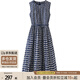 絲柏舍拼色連衣裙2025夏裝新款女裝無(wú)袖收腰印花格紋A字長(cháng)裙