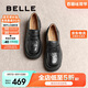 百麗歡樂(lè)奏樂(lè)福鞋2025新款春商場(chǎng)真皮百搭休閑鞋D2P1DAA5 黑色 37