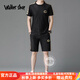 Walker Shop品牌運動套裝男【甄選面料】夏季新款休閑套裝短袖短褲舒適兩件套 黑色 XL （建議130-145斤）