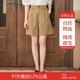 茵曼（INMAN）設(shè)計感高腰短褲夏橡筋松緊腰遮胯直筒休閑褲女 卡其色-新 M