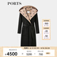 PORTS寶姿女裝2024秋季新款LOGO提花連帽羊毛大衣ALT9C009UZW022 黑色印花 M