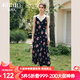 Olrain【七夕】歐芮兒黑色碎花連衣裙女春夏2025新款法式玫瑰印花吊帶裙 黑色 M